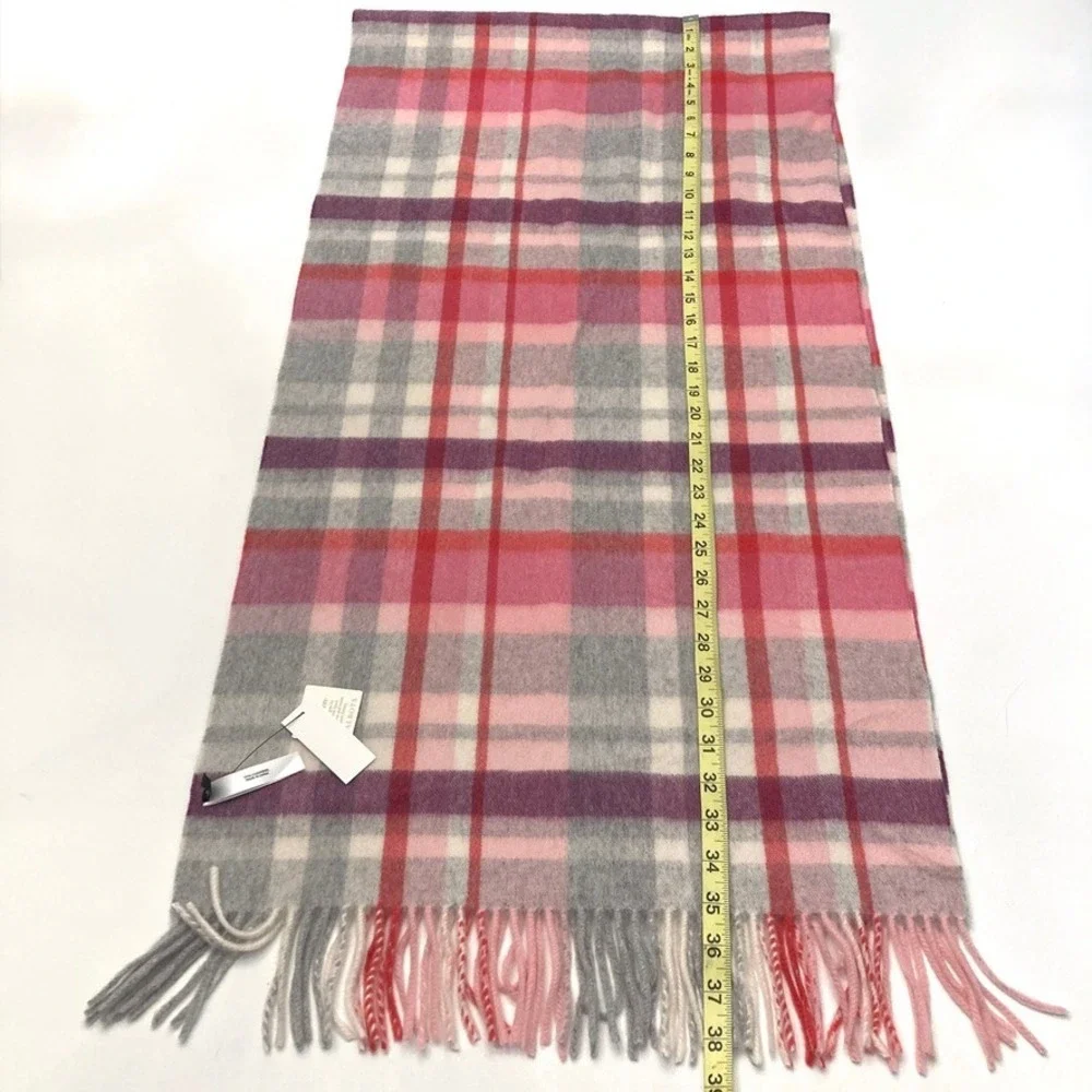 Talbots 100% Cashmere Scarf Pink Purple Plaid NEW 76